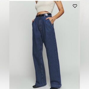 Reformation Dark Blue Wide-Leg Denim Trousers